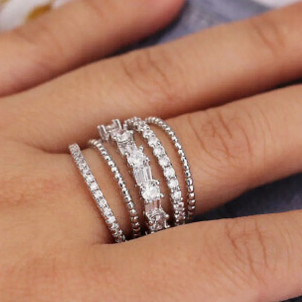 NWT DIAMOND LUXURY 925 Sterling silver Multilayered Ring - Picture 3 of 5